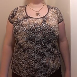 Dress Barn - Brown, Cream, and Sage Lace Blouse L